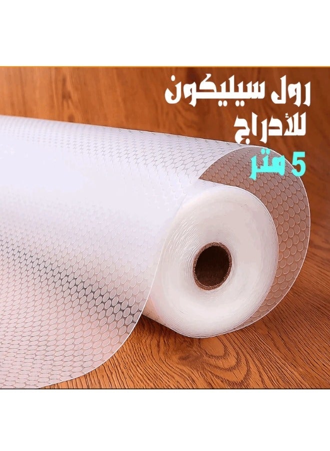 لفة حصيرة سيليكون قابلة للغسل لأرفف وأدراج المطبخ والخزائن والمكاتب، مصنوعة من مواد عالية الجودة (مقاس 5 متر × 45 سم-أبيض - Image 2